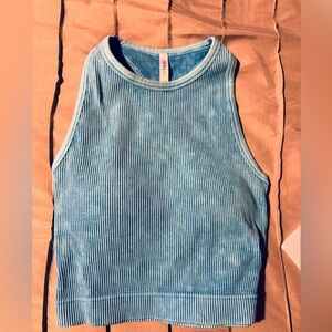 L/XL Zenana Outfitters Blue Ribbed Tank Top with removable pads